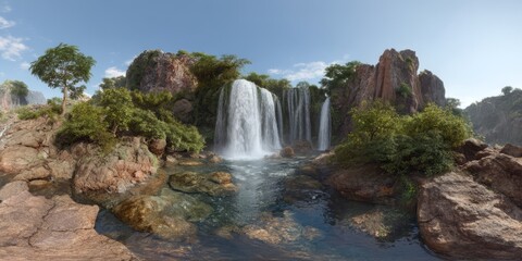 Obraz premium Majestic waterfall adventure nature hdr 360 degrees hdri view