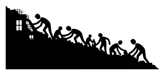 rescue workers clearing disaster rubble silhouette © Camel