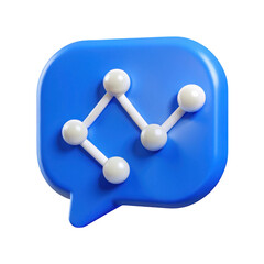 3d blue chat bubble with network graph isolated on transparent background