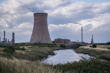 Fototapeta premium HDR. Oil refinery. Petrochemical Industry. Cooling tower, smoke steam.