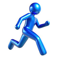 3d blue running figure isolated on transparent background