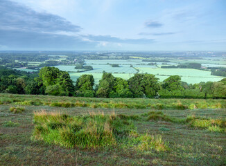 landscape of north downs near ashford and wye valley in english county of kent on early summer...