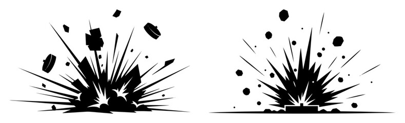 explosion icon set blast and debris effect vector silhouette © Camel