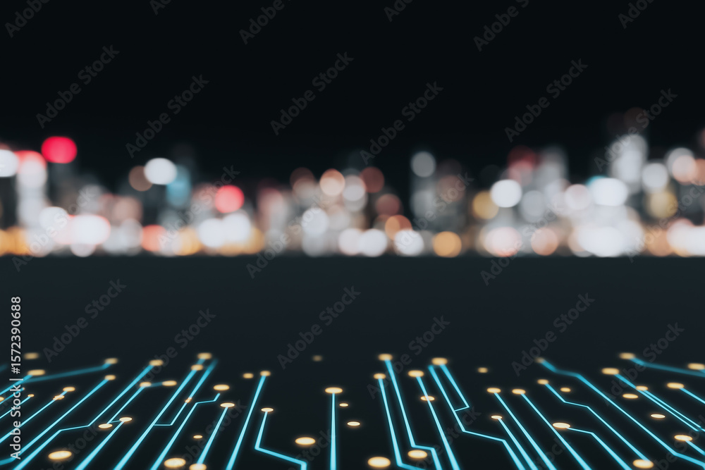 Poster cyber cityscape: a mesmerizing digital rendering of a modern metropolis blends seamlessly with cutti