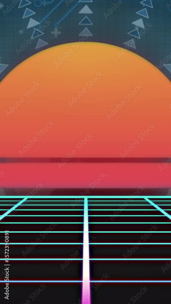 Poster Animation of grid network in seamless pattern against round scanner and microprocessor connections