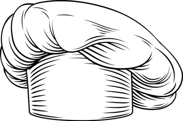 Vintage woodcut style illustration of a traditional cook, chef or baker hat or cap.