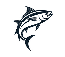 Tuna and Marlin Jumping Fish Vector Set Black and White On White Background