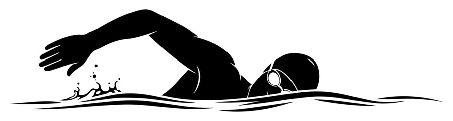 swimmer silhouette swimming freestyle crawl in water vector icon
