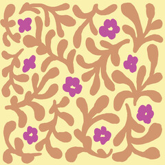 Hand-Drawn Floral Pattern with Botanical Motifs creating a cheerful and artistic design suitable for decoration or design projects.