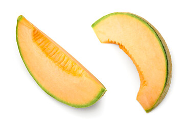 Sliced cantaloupe melon isolated on white background. clipping path