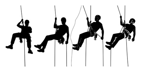 industrial rope access workers silhouette set vector illustration © Camel