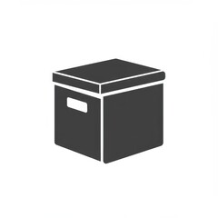 Minimal black silhouette icon of a storage or archive box with a lid and side handle, isolated on white for organization themes.