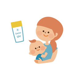 紫外線対策　赤ちゃんとお母さん　イラスト素材