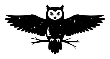 celestial owl silhouette with stars in wings double exposure
