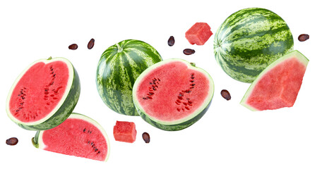 Sliced ripe watermelon isolated on white background. clipping path