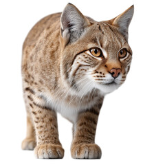 Naklejka premium Close-Up of a Wild Bobcat Captured in Detail, Showcasing Its Distinctive Fur Patterns and Expressive Eyes in Natural Habitat