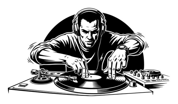 dj scratching on turntable music logo vector