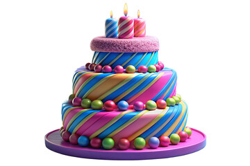 Colorful Three-Tier Birthday Cake with Candles