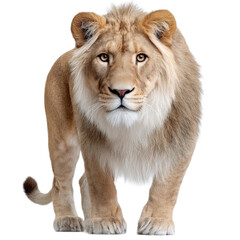 Obraz premium Majestic lion with a proud expression showcasing its vibrant mane and strong physique, symbolizing power and courage in nature