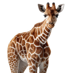 Obraz premium Majestic Giraffe with Stunning Spots and Graceful Neck Against a White Background Perfect for Nature and Wildlife Illustrations