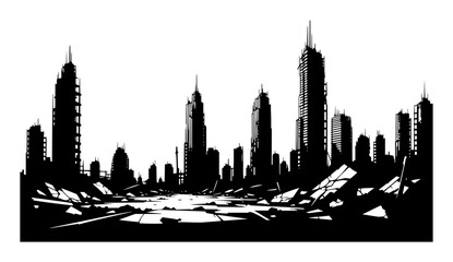 ruined city skyline after war or disaster vector illustration © Camel