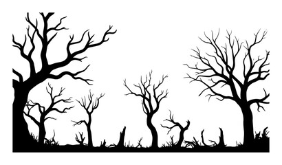 desolate dead forest trees silhouette vector set