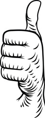 Vintage retro woodcut style illustration of a hand giving a thumbs up.