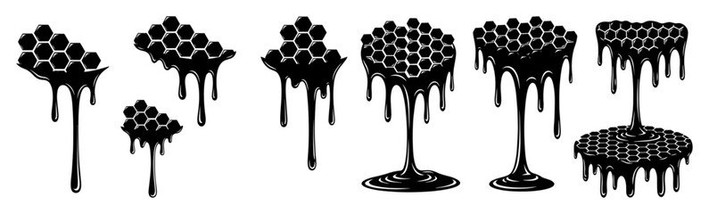 honey dripping from honeycomb vector set
