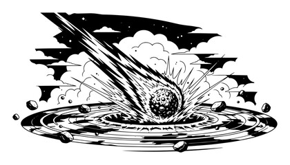 meteor asteroid impact crater vector illustration © Camel