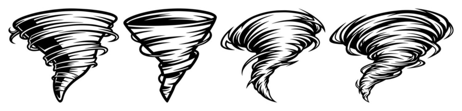 tornado twister cyclone storm vector icon set