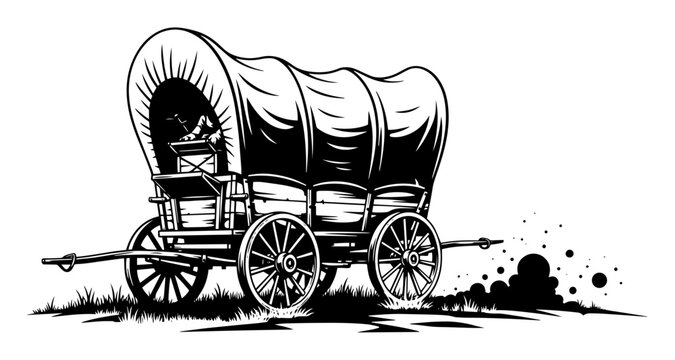 old western covered wagon vector illustration