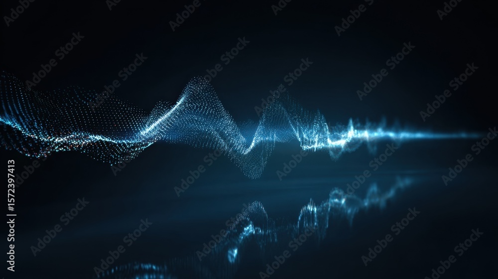 Poster futuristic sound wave representation presenting a digital audio equalizer motif contrasted with a se