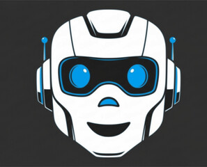 Friendly robot head illustration, cheerful expression, futuristic design, simple lines.