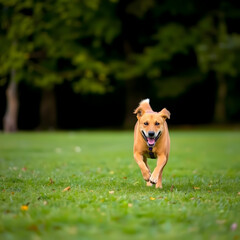 Dog running on grassy field