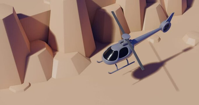 Helicopter above desert. 3d render video.