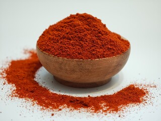 Red hot pepper powder, spices in a wooden bowl