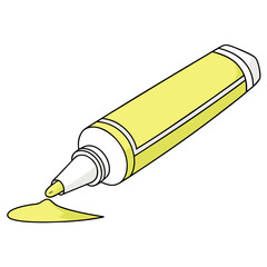 Yellow highlighter pen with ink spill vector