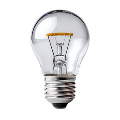 Vintage incandescent light bulb with glowing filament isolated on a white background showcasing classic design and warm illumination