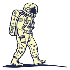 Astronaut walking with backpack space suit space exploration