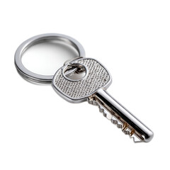 Close-Up of a Silver Key with Magnifying Glass on a White Background for Home, Security, and Access Concepts