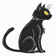 Black cat with yellow eyes sitting domestic animal