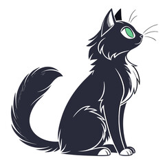 Black cat with green eyes sitting feline domestic animal