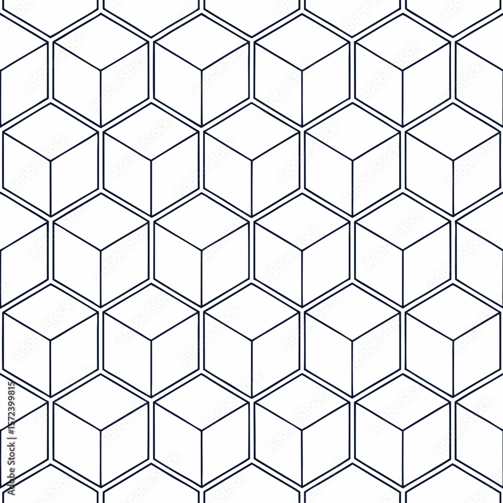 Poster geometric seamless vector pattern of hexagonal cubes in line art