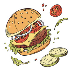 Juicy burger with fresh ingredients hamburger food