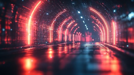 Neon tunnel, futuristic, dark, glowing