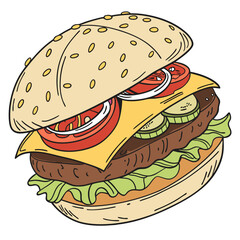 Delicious Burger with Cheese and Vegetables hamburger