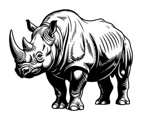 Fototapeta premium african rhinoceros side view monochrome vector illustration