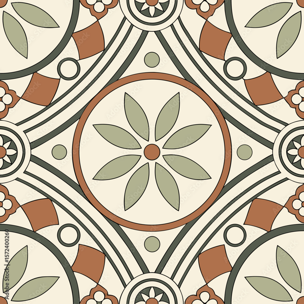 Poster decorative seamless vector pattern with floral elements and geometric shapes