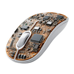Unique Computer Mouse with Visible Circuit Board and Intricate Details of Electronic Components and Design Elements