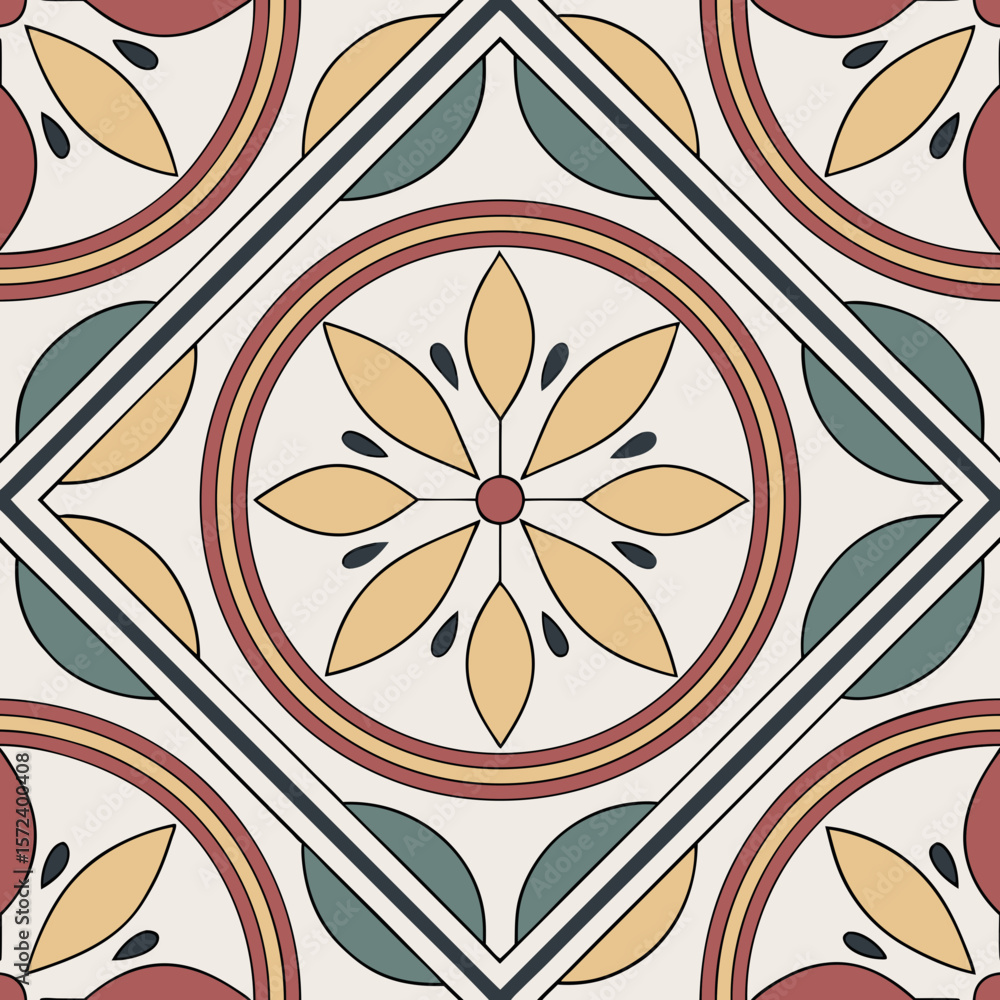 Poster decorative seamless vector pattern with floral elements and colors